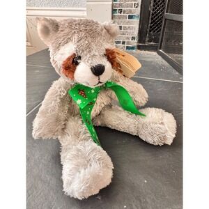 Unipak Designs 8 Fluffles Raccoon Plush Stuffed Animal Green Bow New With Tags